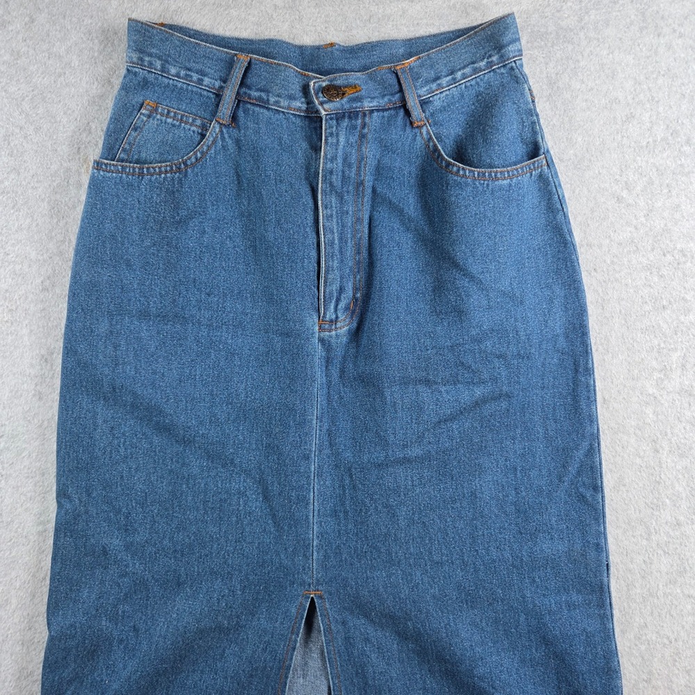 Forenza Denim Maxi Skirt Womens 8 Blue Vintage High Waisted Front Slit Cotton
